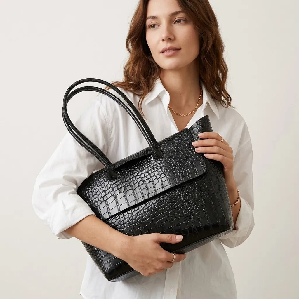Sac fourre-tout grande capacité crocodile Noir