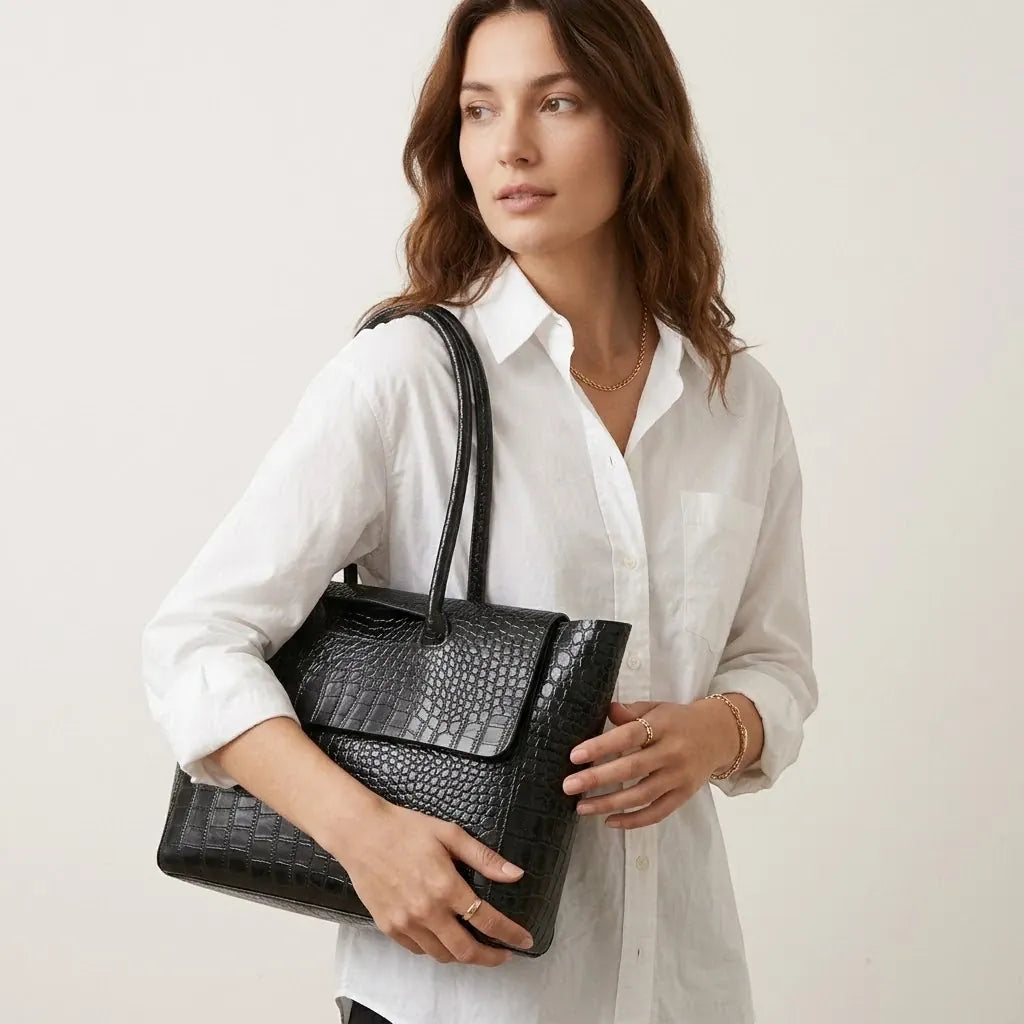 Sac fourre-tout grande capacité crocodile Noir