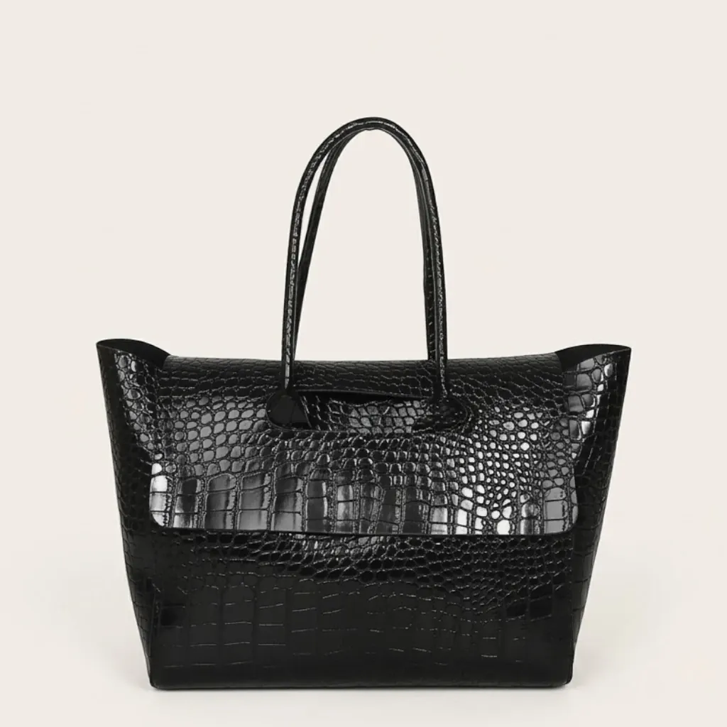 Sac fourre-tout grande capacité crocodile Noir