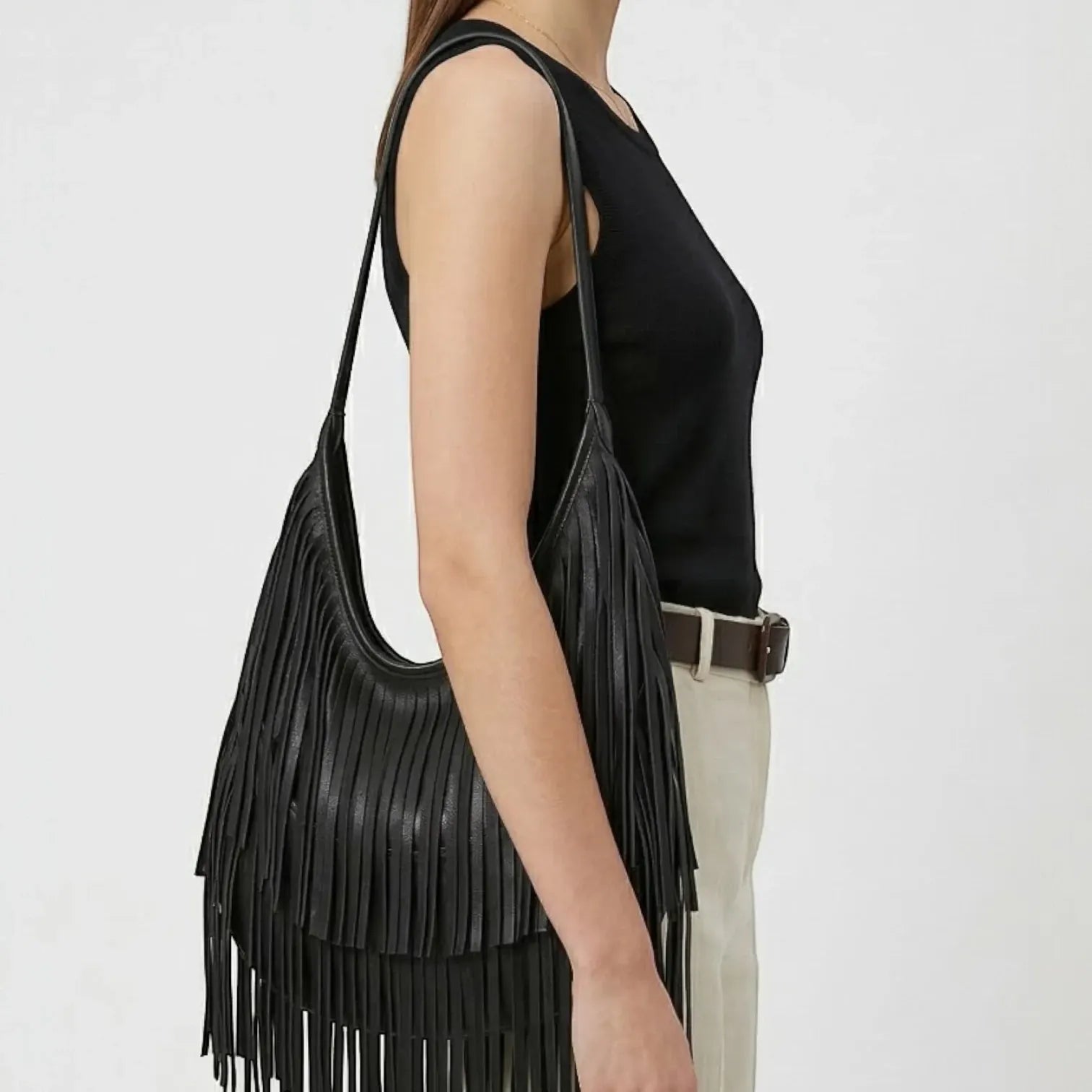 Sac hobo a frange Noir