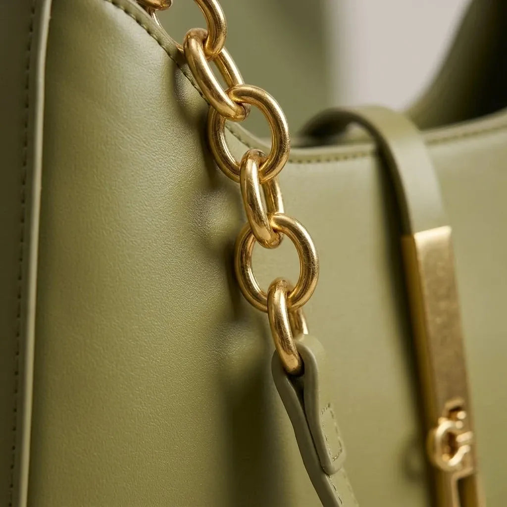 Sac hobo bandoulière chaîne dorée Vert