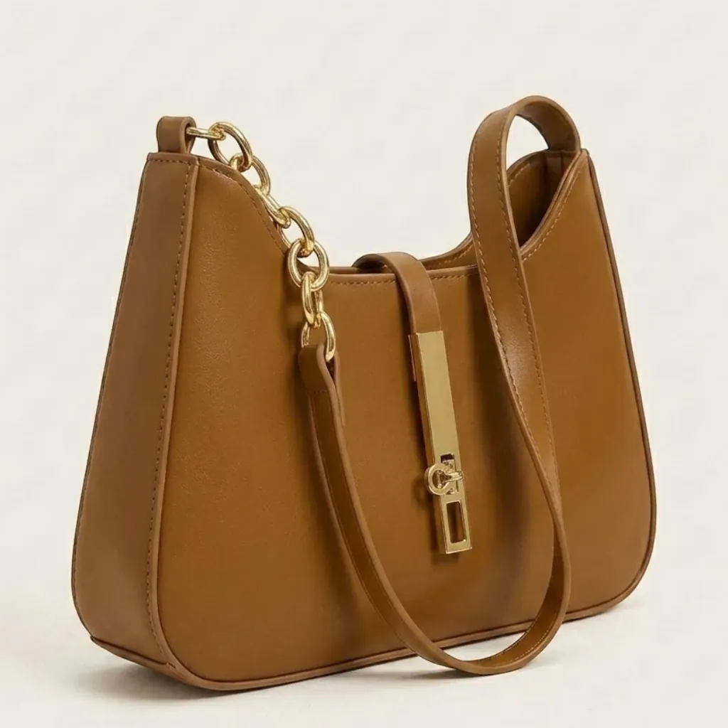 Sac hobo bandoulière chaîne dorée Marron