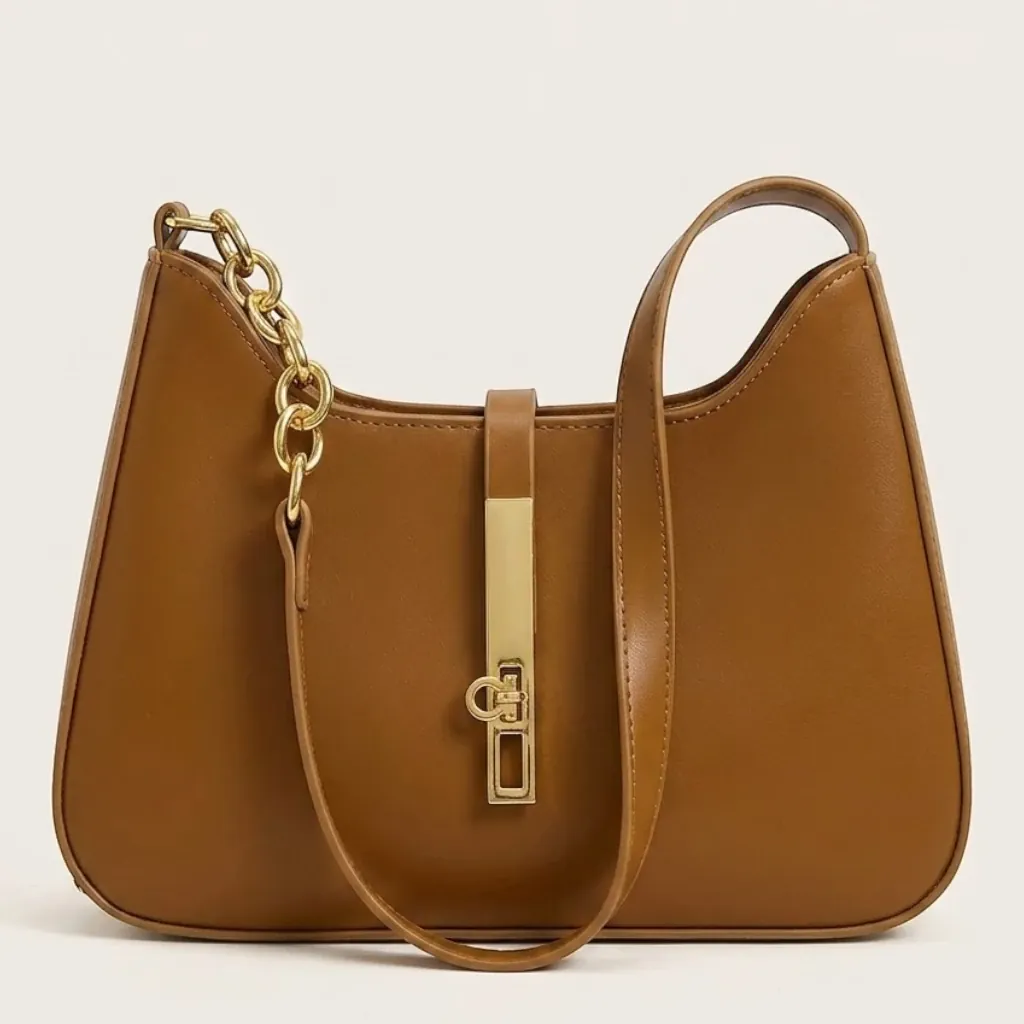 Sac hobo bandoulière chaîne dorée Marron