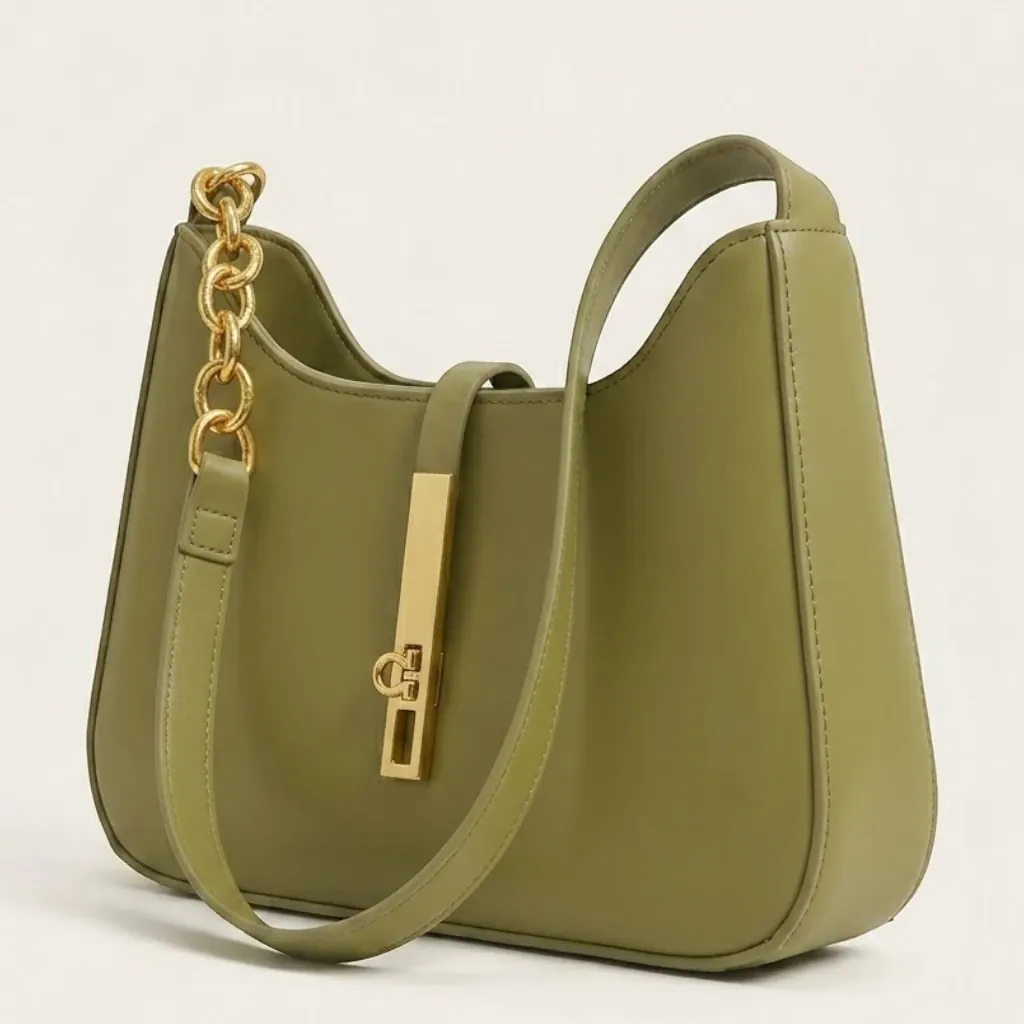 Sac hobo bandoulière chaîne dorée Vert