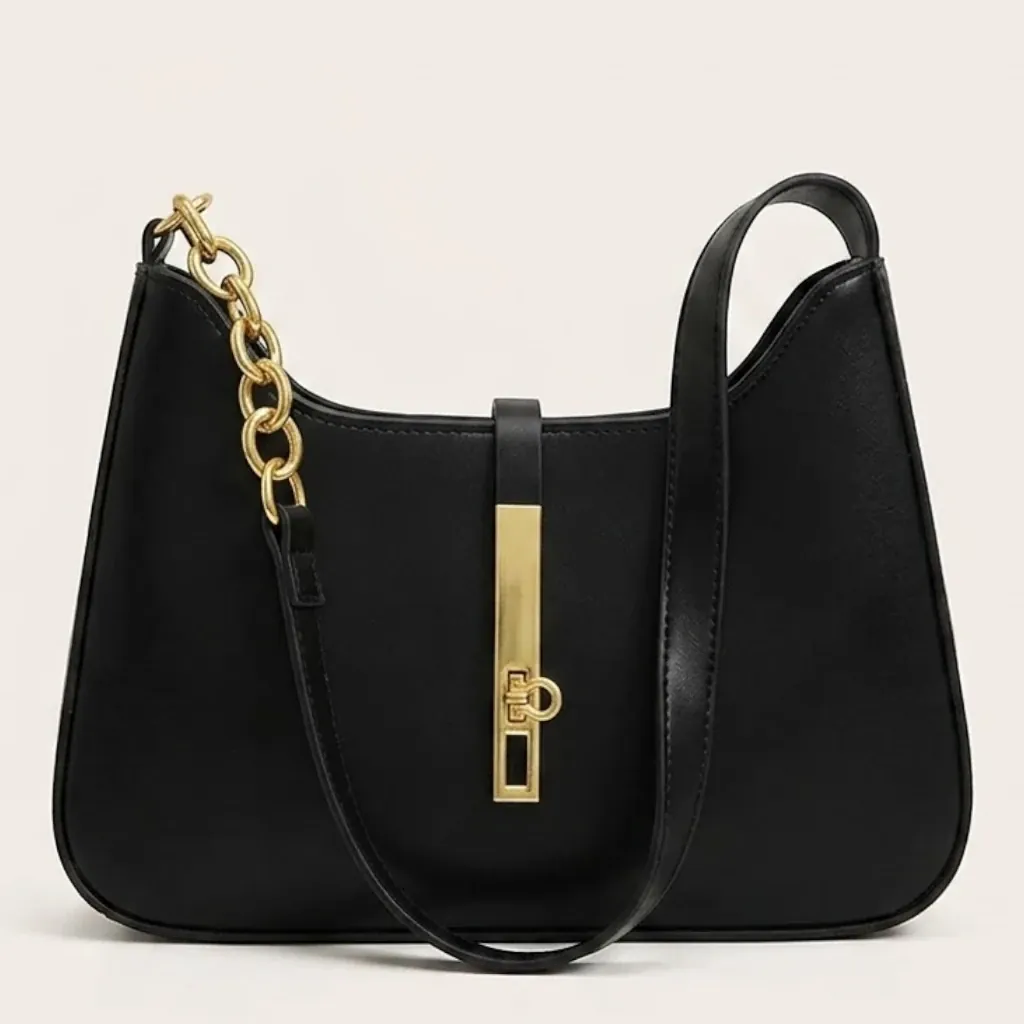 Sac hobo bandoulière chaîne dorée Noir