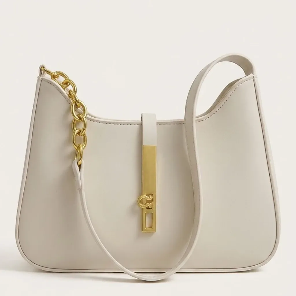 Sac hobo bandoulière chaîne dorée Blanc