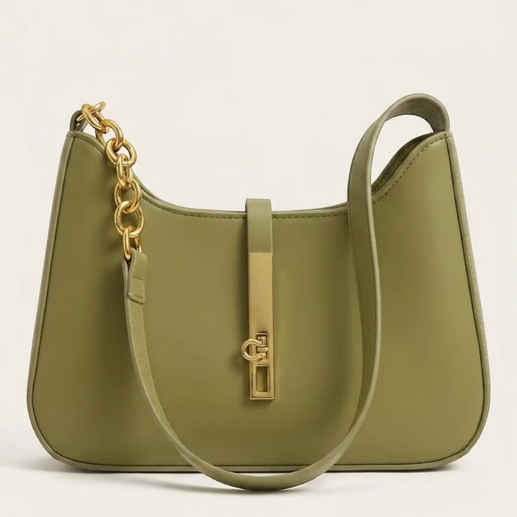 Sac hobo bandoulière chaîne dorée Vert