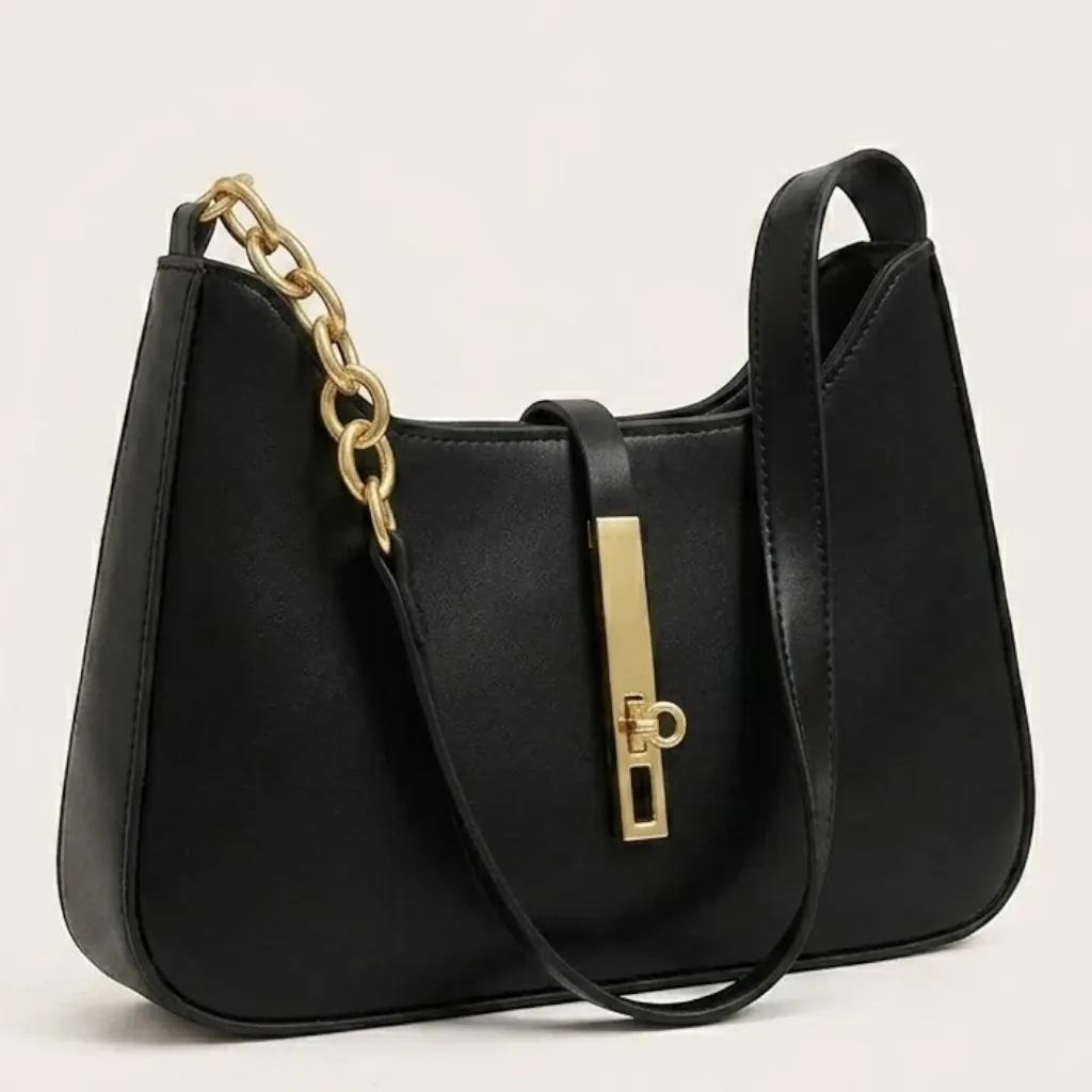 Sac hobo bandoulière chaîne dorée Noir