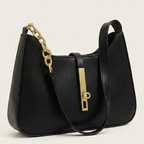 Sac hobo bandoulière chaîne dorée Noir