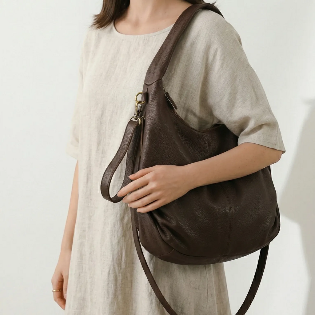 Sac hobo bandoulière en cuir grainé Café