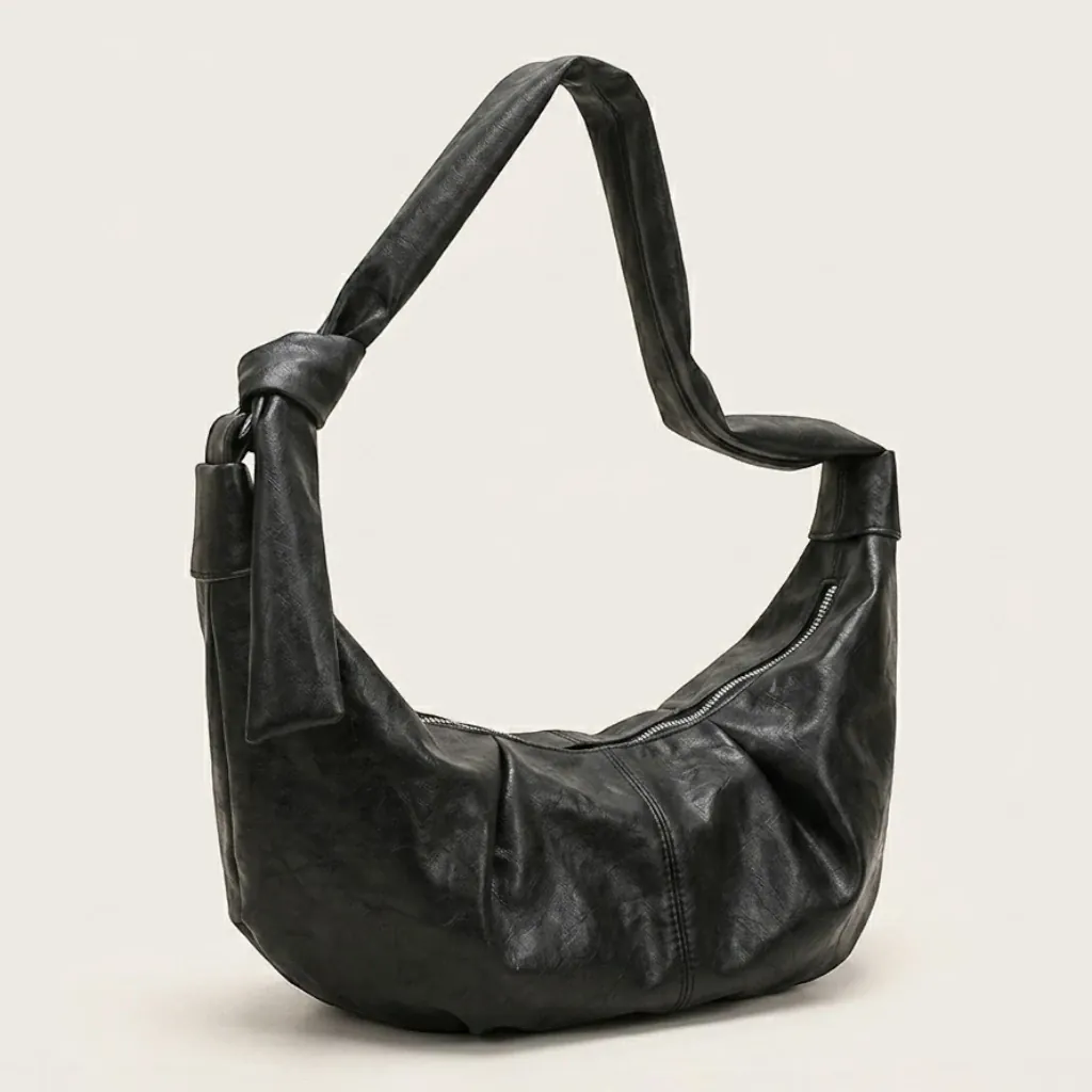 Sac hobo croissant cuir vegan structuré Noir
