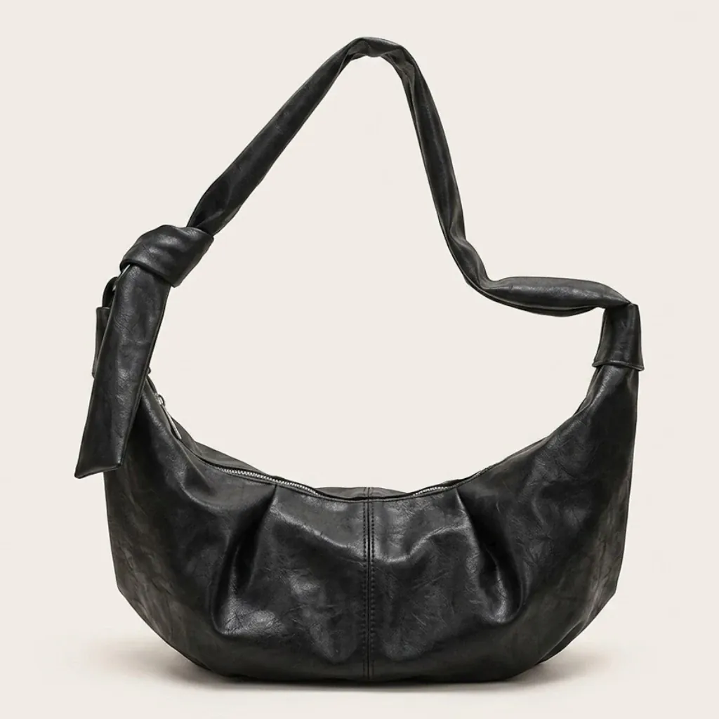 Sac hobo croissant cuir vegan structuré Noir