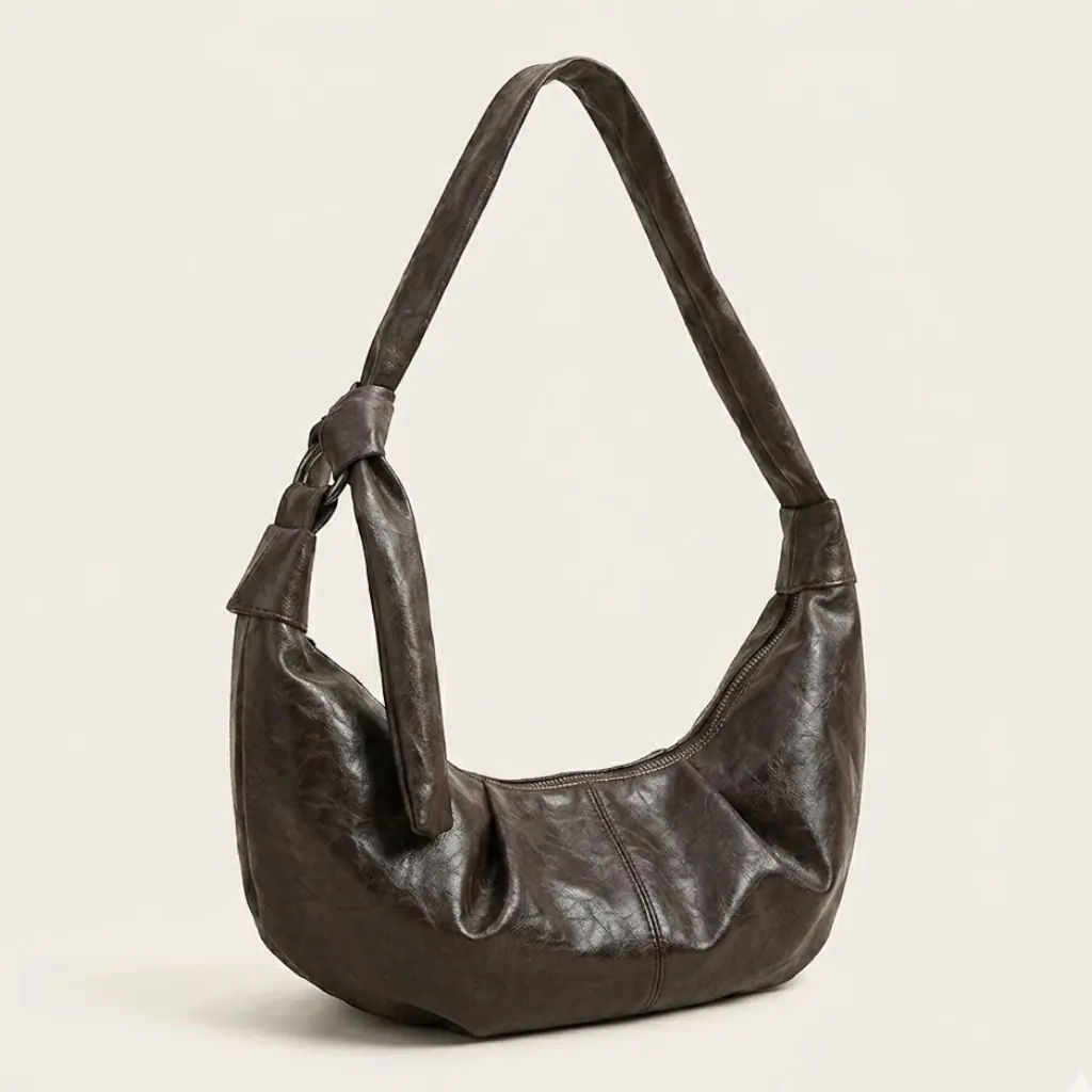 Sac hobo croissant cuir vegan structuré Café