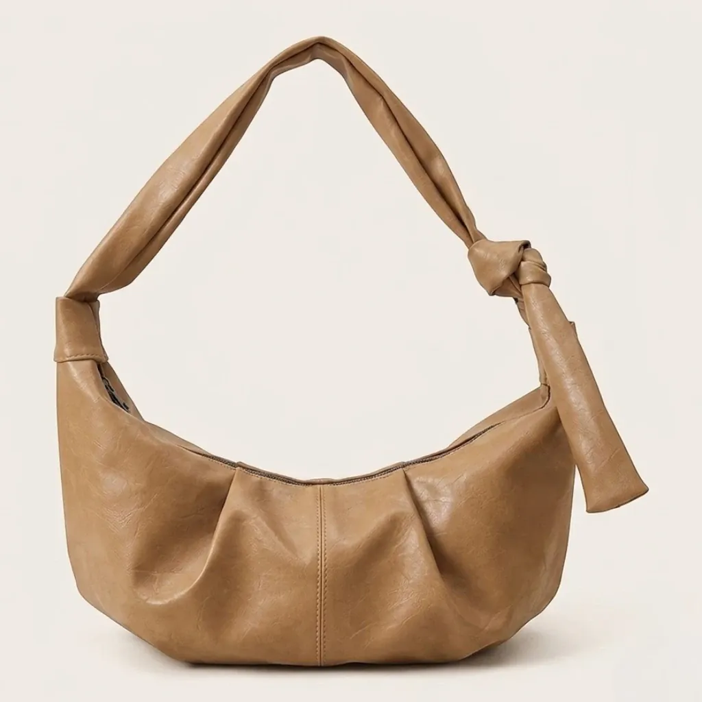 Sac hobo croissant cuir vegan structuré Khaki
