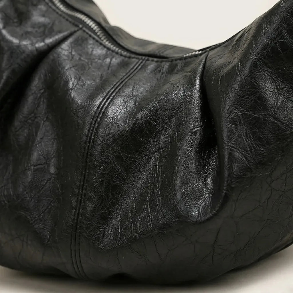 Sac hobo croissant cuir vegan structuré Noir