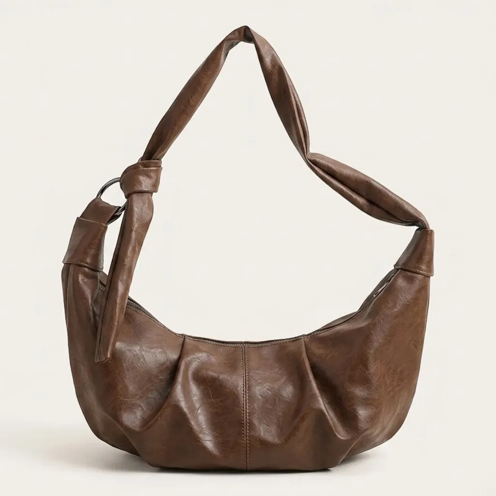 Sac hobo croissant cuir vegan structuré  Marron