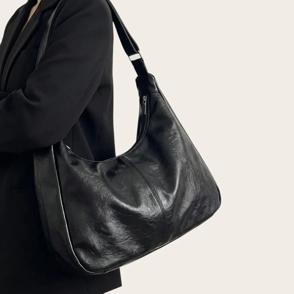 Sac hobo cuir vegan zippé Noir