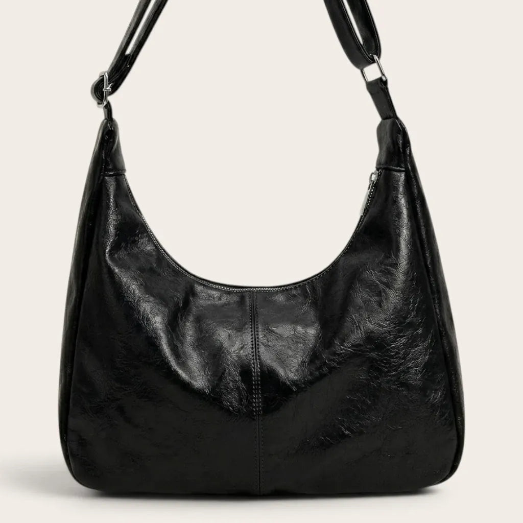 Sac hobo cuir vegan zippé Noir
