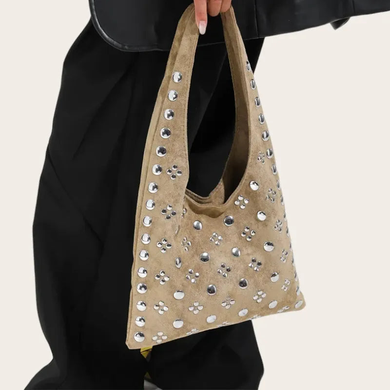 Sac hobo daim vegan clous argentés Khaki
