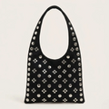 Sac hobo daim vegan clous argentés Noir