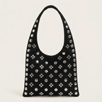 Sac hobo daim vegan clous argentés Noir