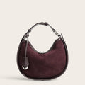 Sac hobo demi-lune daim contour cuir Acajou