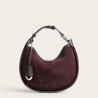 Sac hobo demi-lune daim contour cuir Acajou