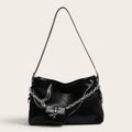 Sac hobo drapé à chaîne métal pour femme, vue 1 - Noir