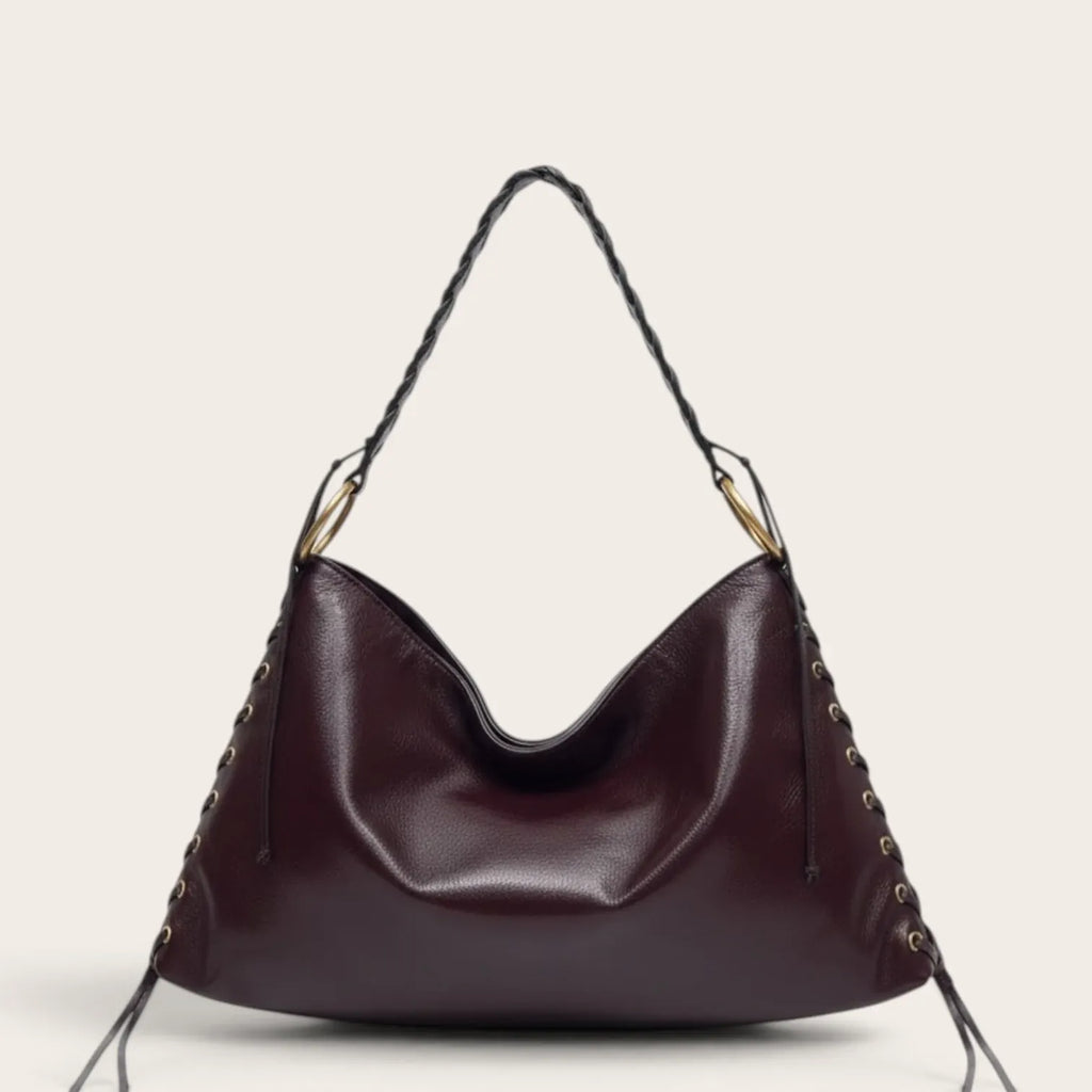 Sac hobo en cuir lacé Acajou