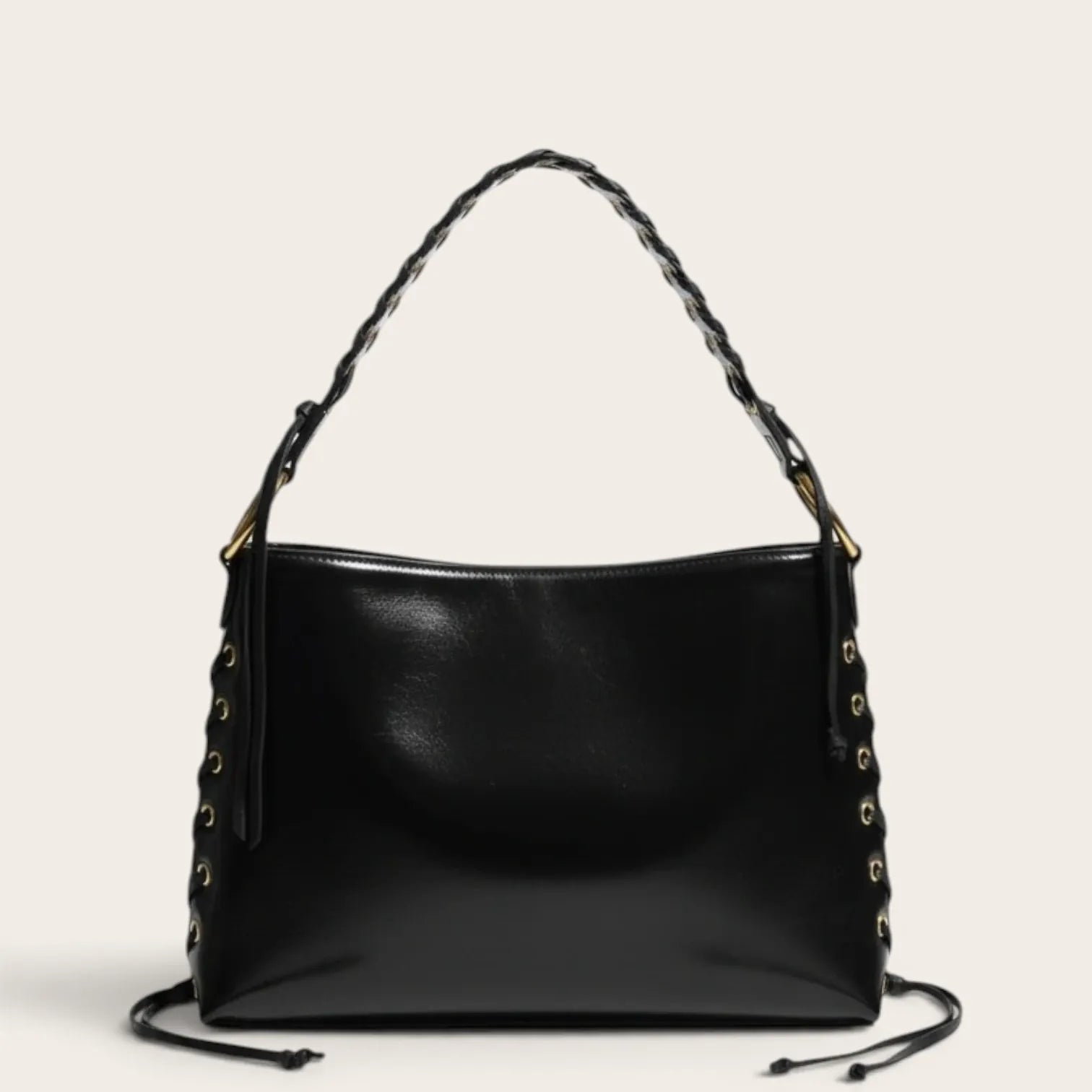 Sac hobo en cuir lacé Noir