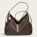 Sac hobo en cuir surpiqué Marron