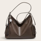 Sac hobo en cuir surpiqué Marron