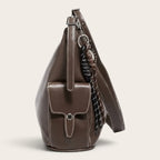 Sac hobo en cuir surpiqué Marron