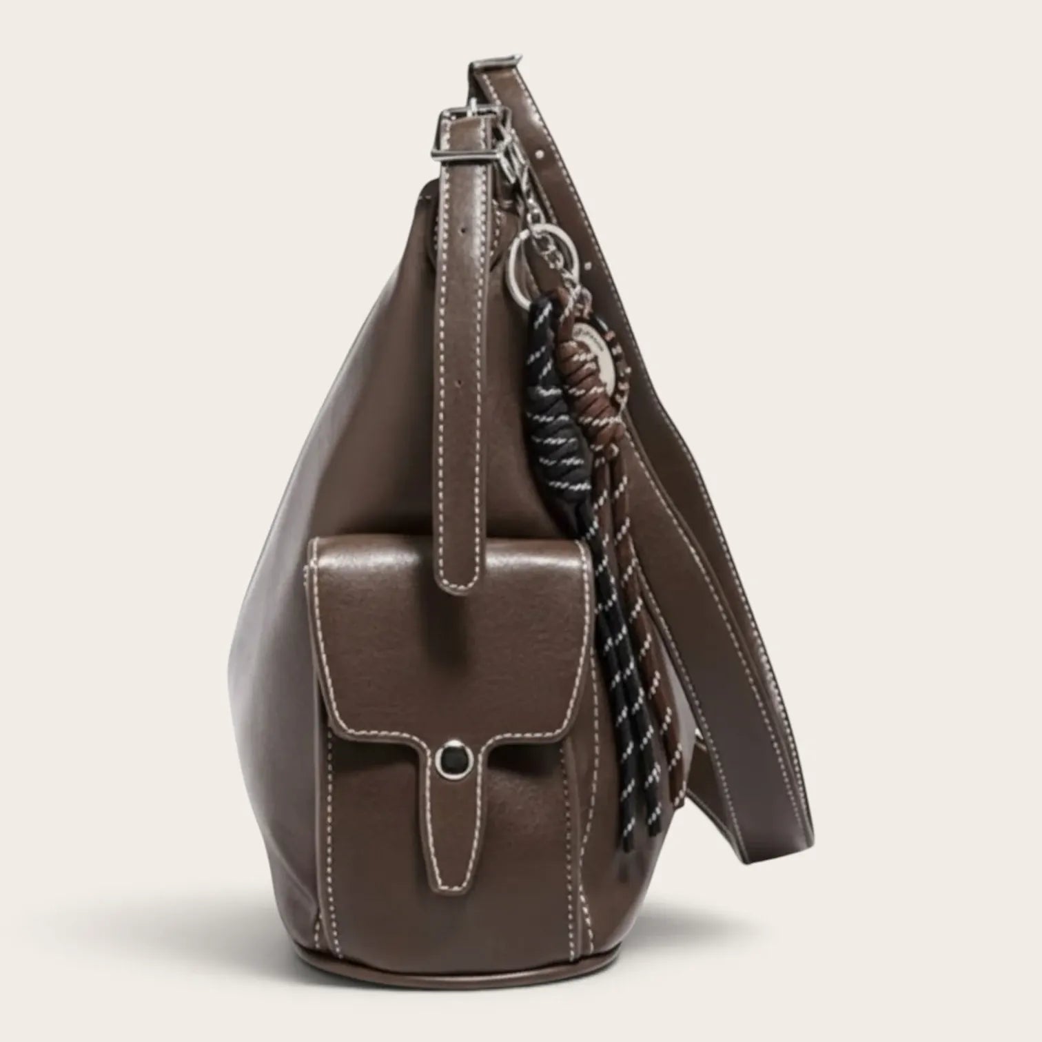 Sac hobo en cuir surpiqué Marron