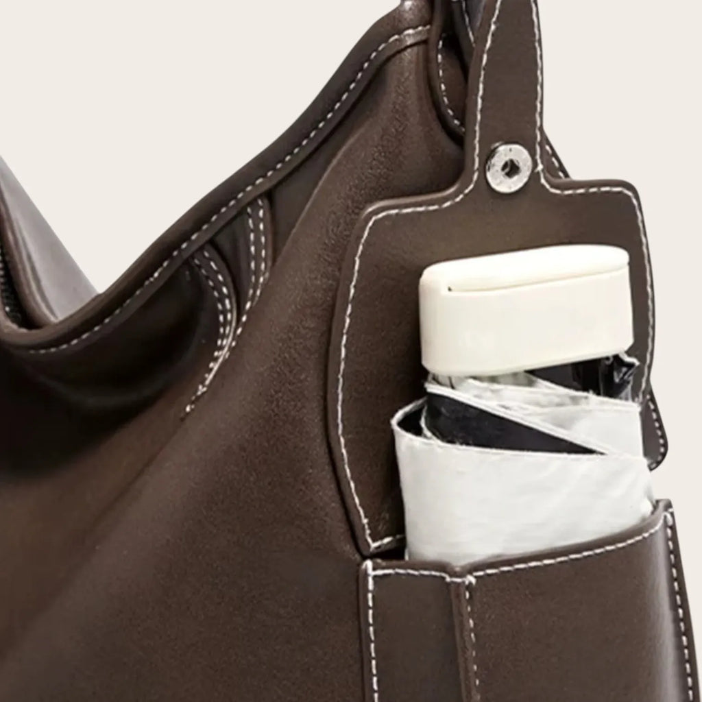 Sac hobo en cuir surpiqué Marron