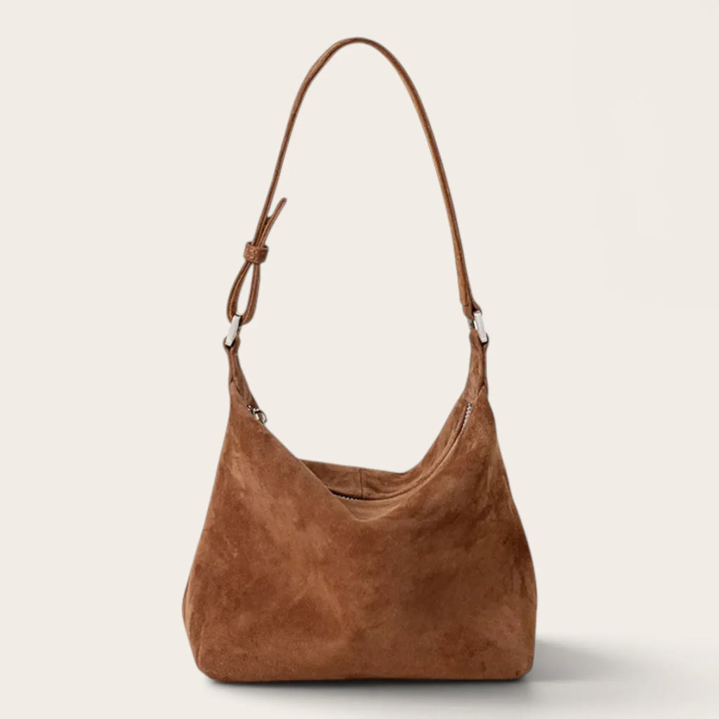 Sac hobo en daim zippé Marron
