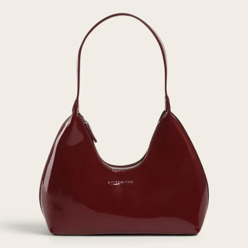 Sac hobo en similicuir lustré Rouge