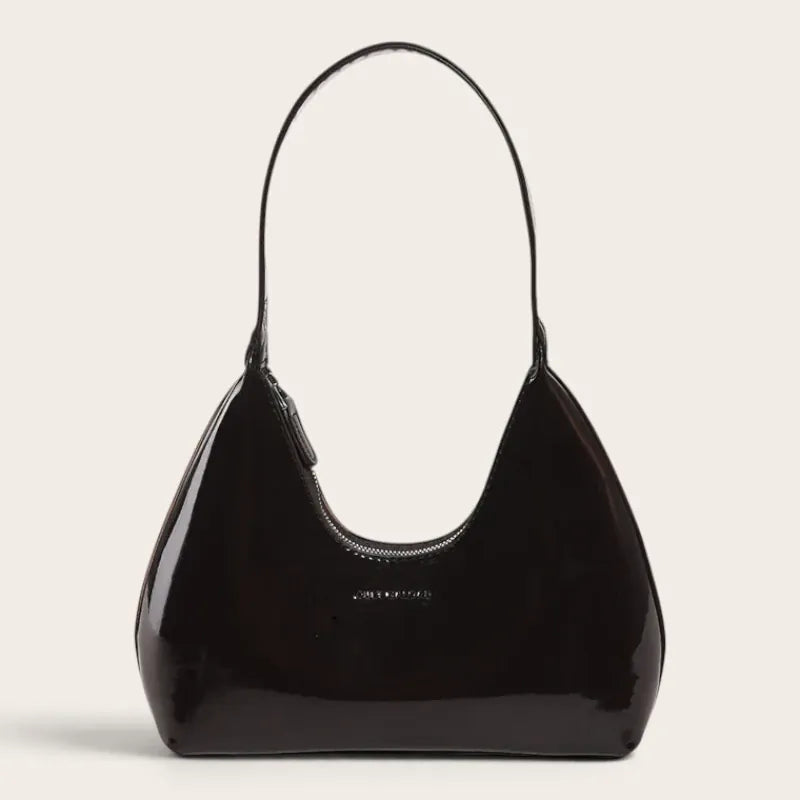 Sac hobo en similicuir lustré Café