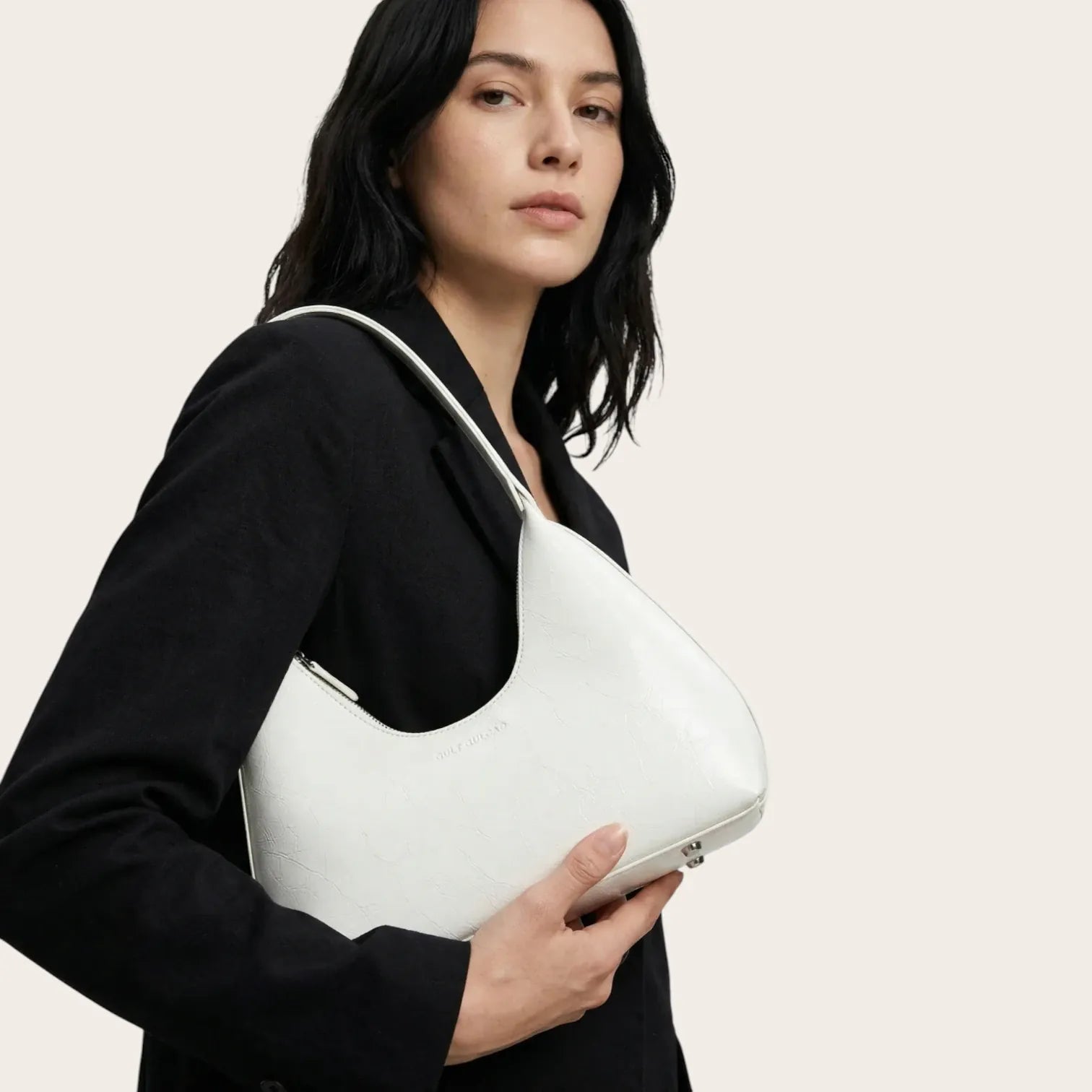 Sac hobo en similicuir lustré Blanc