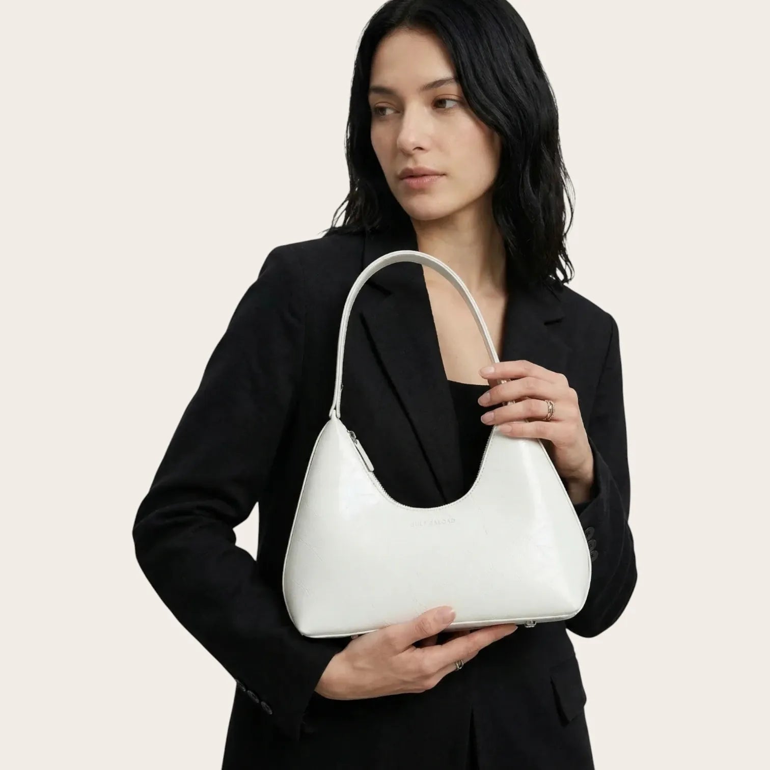 Sac hobo en similicuir lustré Blanc