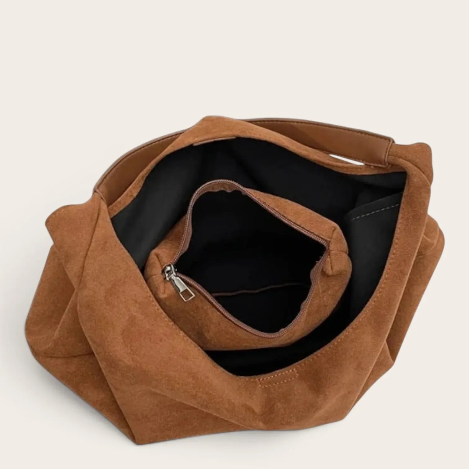 Sac hobo en suédine clipsable Marron