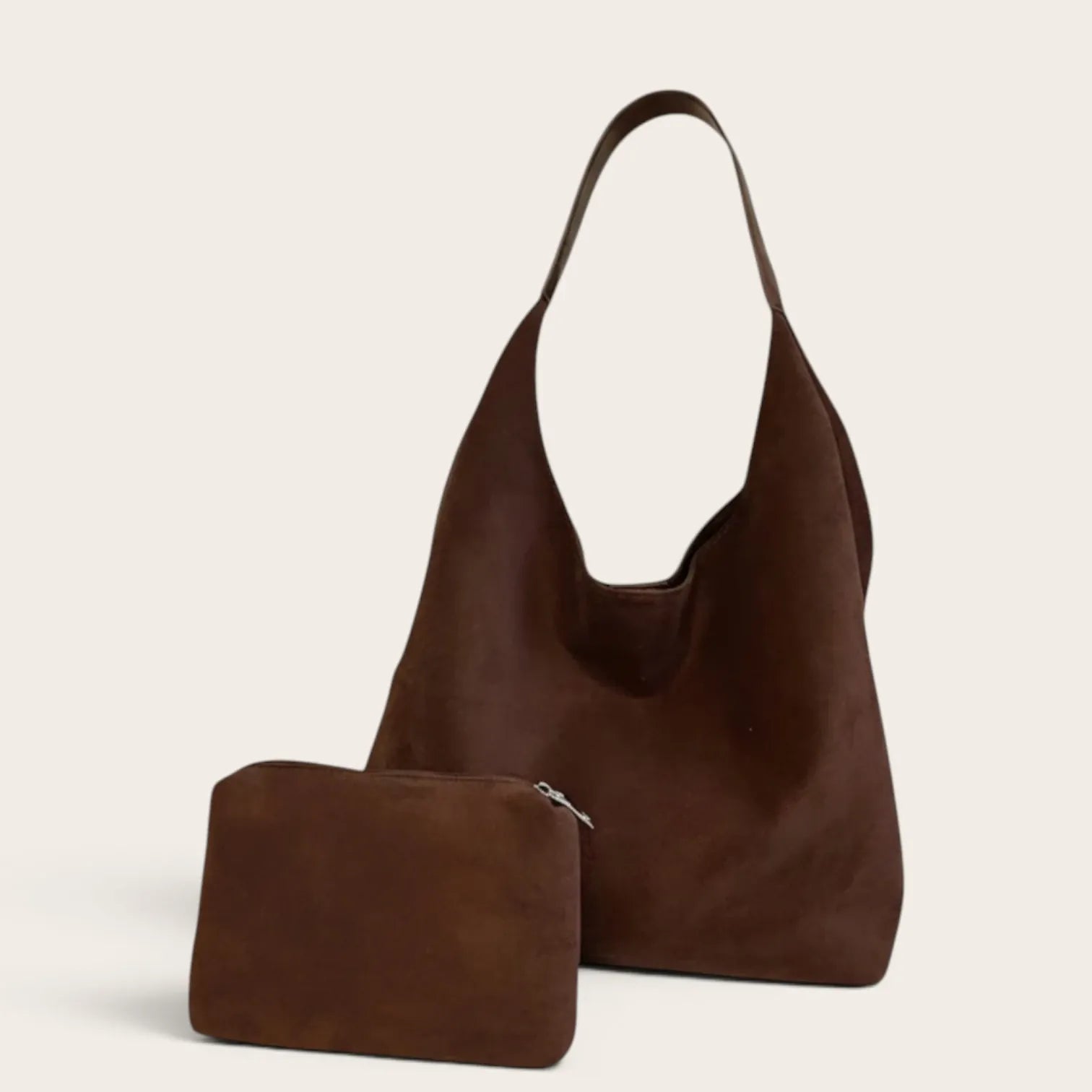 Sac hobo en suédine clipsable Café