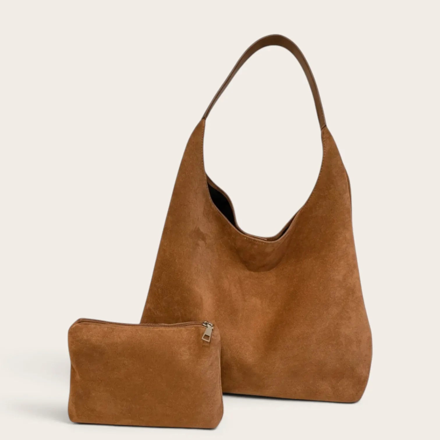 Sac hobo en suédine clipsable Marron