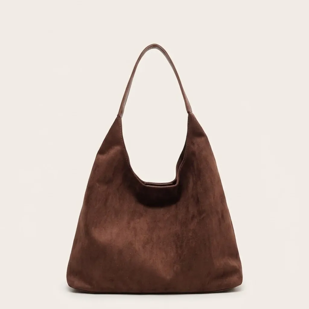 Sac hobo faux daim triangulaire minimaliste Café