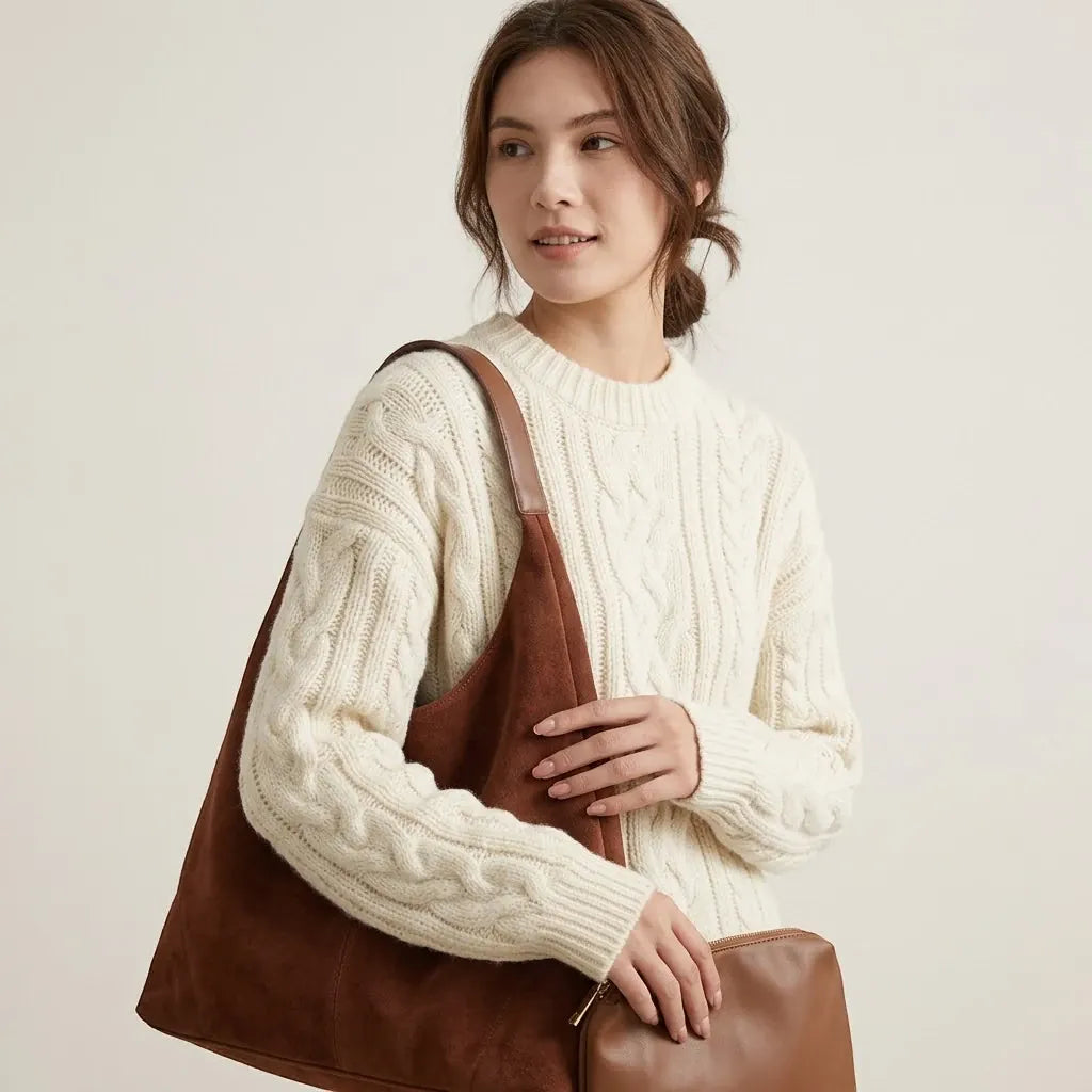 Sac hobo faux daim triangulaire minimaliste Café