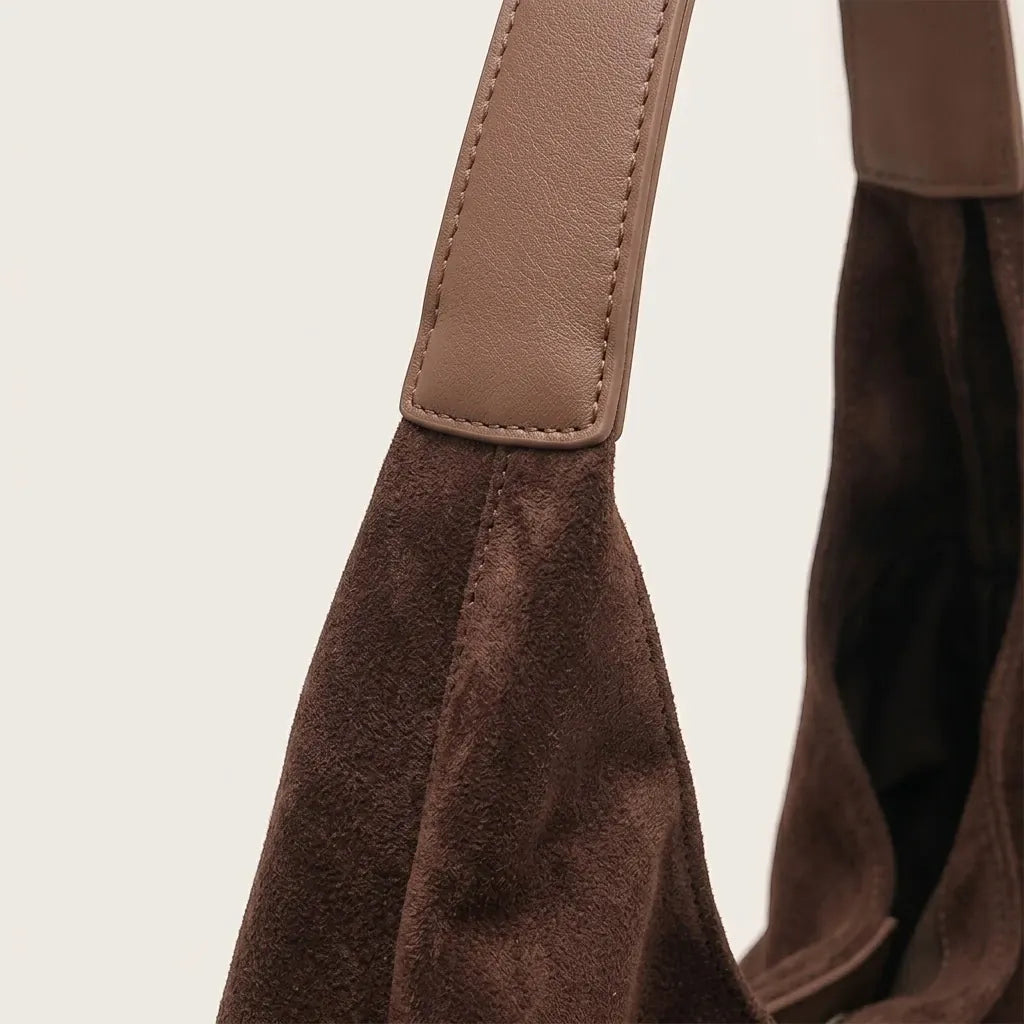 Sac hobo faux daim triangulaire minimaliste Café