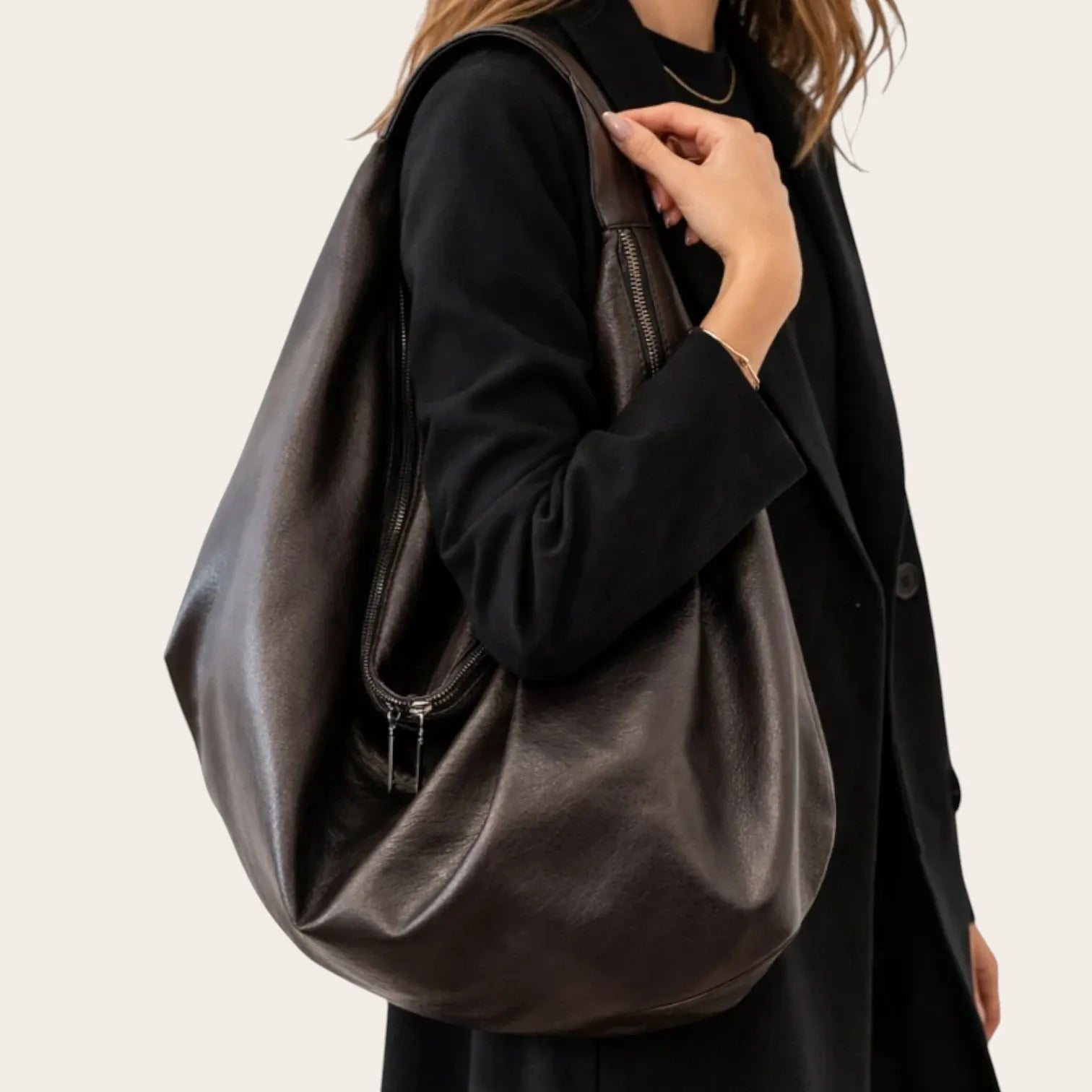 Sac hobo incurvé Café