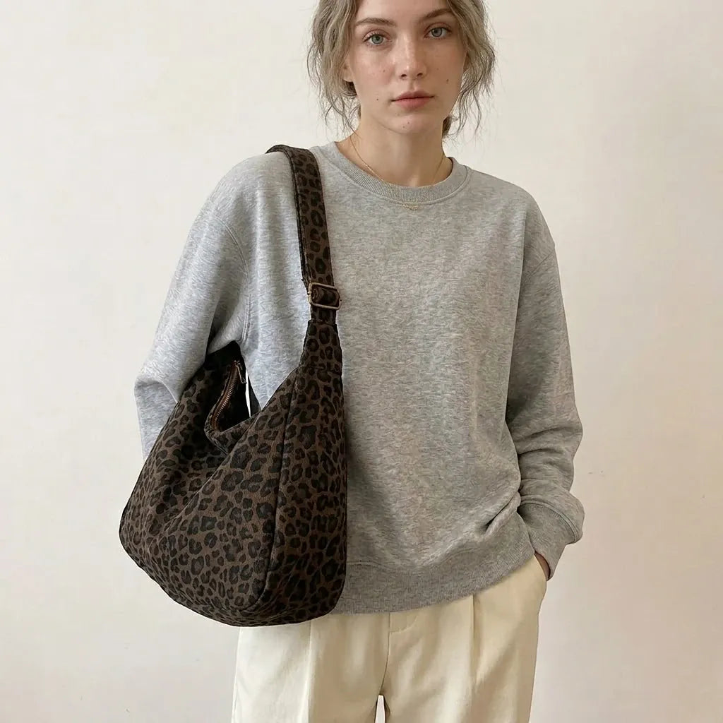 Sac hobo léopard en toile