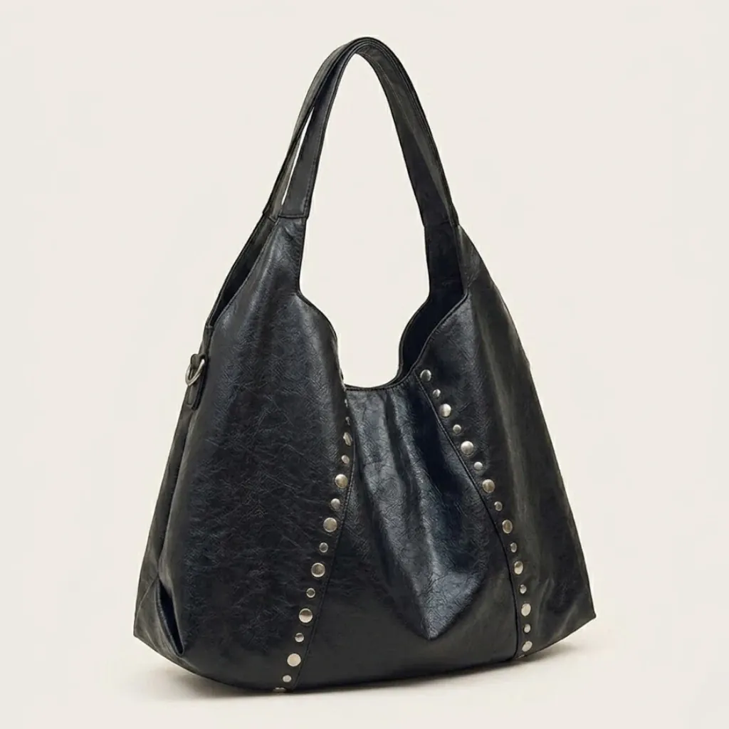 Sac hobo noir similicuir cloutés Noir