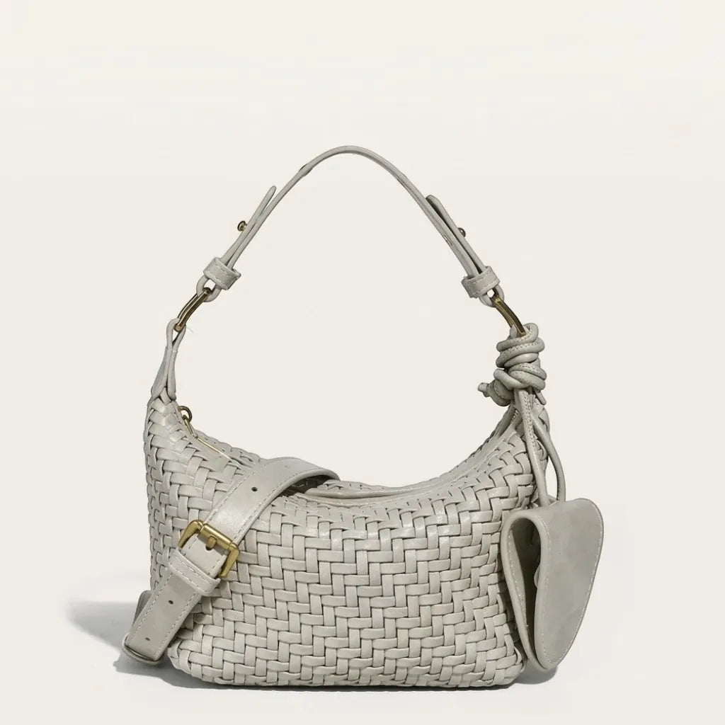 Sac hobo similicuir tressé noeud Blanc cassé